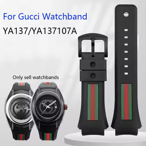 For Gucci YA137107A /YA1373/YA1371 High quality Rubber Watch Strap Dedicated Protruding Port waterpr