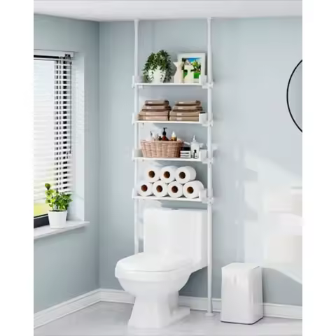 4 Tier Over The Toilet Storage Adjustable Wood Over Toilet Bathroom Organizer Freestanding Shelves F