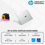 LAPTOP SLIM TERBARU HP 14 PENTIUM SILVER N6000 8GB 512GB SSD WIN11 ORI