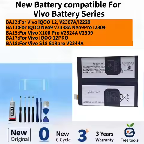 New Battery compatible For Vivo iQOO 12/ IQOO Neo9/ Neo 9 Pro/X100 Pro/IQOO 12PRO/S18 S18pro Mobile 