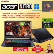 #AN115 USED ACER NITRO 5 Gaming Laptop AN515-45 AMD RYZEN 7-5800H 16GB 512GB SSD NVIDIA RTX3050 4GB 