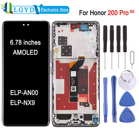 6.78-inches AMOLED Screen with Frame For Honor 200 Pro 5G, ELP-AN00 / ELP-NX9 Phone Display Touch Sc