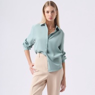 ESPADA เสื้อเชิ้ตคอปกทรงแหลม ผู้หญิง สีเขียว | Point Collar Shirt | 04911