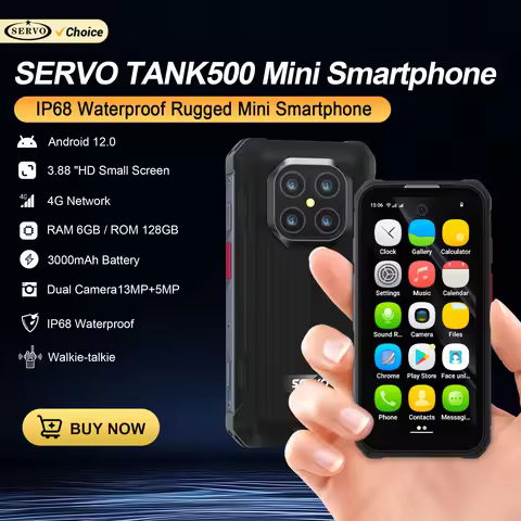 SERVO TANK500 IP68 Waterproof Mini Smartphone 4G LTE Android12 OS 6GB+128GB 13MP Camera Face Unlock 