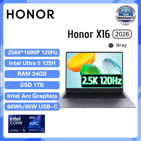 【New 2026】 Honor Laptop Honor X14 X16 Laptop Core Ultra5 125H 24G 1T 120Hz Eye Protection Screen 60W