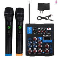 Professional Audio Mixer With Dual Wireless Microphone, Sound Board Console System Interface 4 Channel DJ Mixer, Suitable for DJ Karaoke PC Guitar Speaker[s]