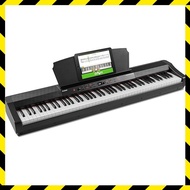 Alesis Prestige Artist: 88-key full-size graded hammer action keyboard electronic piano with 30 built-in sounds, speakers, sustain pedal, and music stand included.