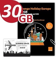 Orange Holiday Europe Prepaid SIM Card Combo Deal 30GB Internet Data in 5G/4G/LTE (Data tethering Allowed)+120min &amp; 1000 Texts from Europe to Any Country Worldwide+1 Sim Card Holder+1 Pin (30GB)