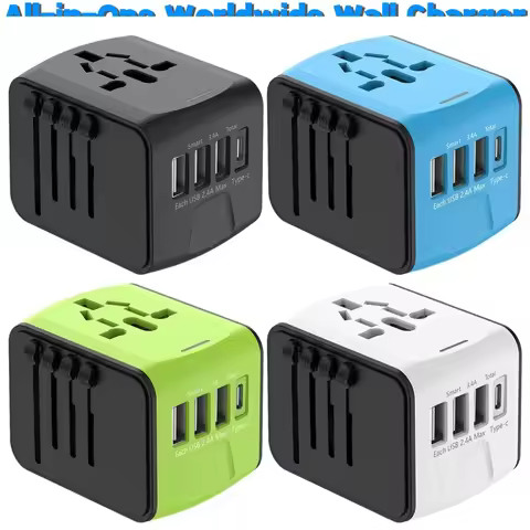 Universal Travel Adapter 100V-250V AC AC Power Plug Adapter 3 USB and 1 Type C Ports for for USA EU 