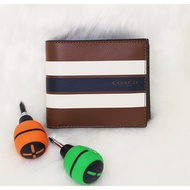 Coach F75399 Compact ID Varsity Leather Men Wallet Dark Saddle