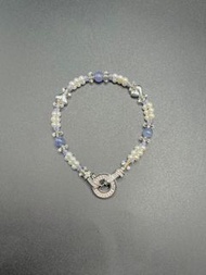 100%天然坦桑石/淡水珍珠/白水晶雙圈設計款手鏈