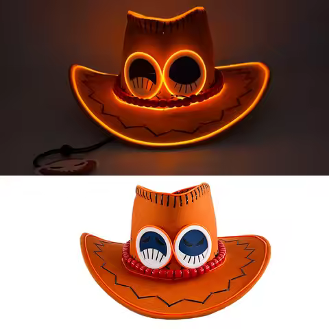 Wireless Japanese Anime LED Cowboy Cap Neon Ace Hat Halloween Cosplay Party Props Glowing Ace Hat Co