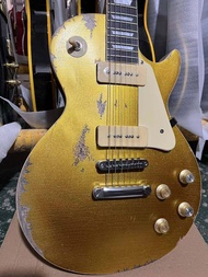 Hand Made Gibson Les Paul Aged Body P90 Pickup Goldtop Electric Guitar Vintage Large Gold Powder Surface Professional Guitar
