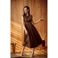 Readystock Islee brown premium shoulder padded sleeveless maxi elegant dress