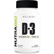NutraBio Vitamin D (5000 IU), Immune Support - 90 Vegetable Capsules