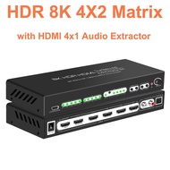 8K 60Hz HDMI Matrix 4x2 3D ARC HDR10 HDMI Switch Splitter 4K120Hz Video Converter with 4x1 Audio Extractor 4 In 2 Out Dual Display for PS3 PS4 PS5 Camera Laptop PC To TV Monitor
