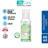[Ready Stock] 60ml Biocare Instant Hand Sanitizer / Sanitiser Liquid with Aloe Vera (75% alcohol)