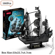 3D DIY Puzzles Large Black Pearl Pirate Ship Cardboard Annes Sailboat Building Toys for Adults Kids
