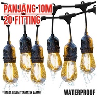 Fitting kabel Lampu Gantung Outdoor E27 10 fitting 10 meter Waterproof Kabel Fiting Hias Cafe