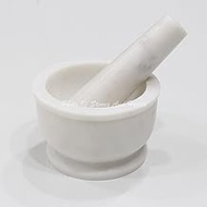 Stones And Homes Indian White Mortar and Pestle Set Big Bowl Marble Pill Crusher Herbs Spice Grinder for Home and Kitchen 4 Inch Polished Robust Round Stone Molcajete Herbs Spices - (10 x 6 cm)