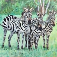 非洲繪畫斑馬在日落薩凡納野生動物藝術品日落非洲藝術
