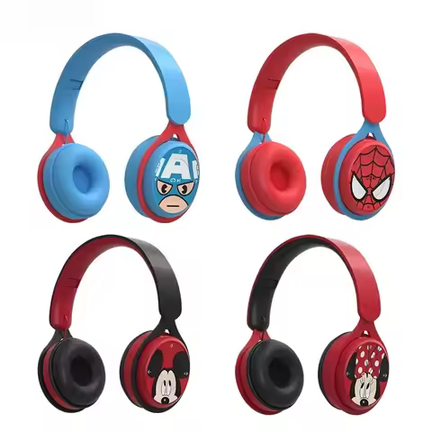 Cartoon Spiderman Minnie Mickey Wireless Headphones Blutooth Surround Sound Stereo Foldable Earphone