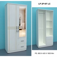 Lemari pakaian 2 pintu full kaca 2 laci + gantungan -  Lemari 2 pintu Murah / Lemari baju olympic pu