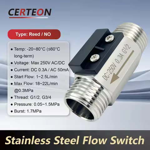304 stainless flow switch inline water flow sensor 1–1.5L 2–2.5L 1/2″3/4″thread normally open liquid