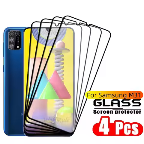 4PCS Full Cover Glass For Samsung M31 Glass Samsung Galaxy M31 Glass Full Glue Cover 9H HD For Scree