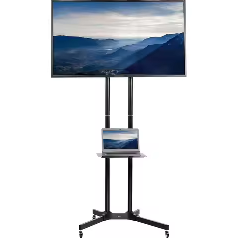 Tall TV Cart or 32 to 83 inch Sns up to 110 lbs, LCD LED OLED 4K Smart lat and Curved Panels, Rollin