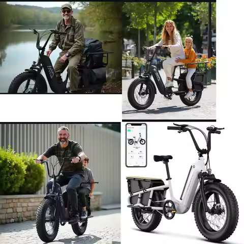 Electric Bike 20 Inch Tire Multi-Purpose Long Tail Cargo Rack E-Bike for Family, Kids, Pets, Short T