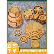 越南真藤編織小號杯墊圓形隔熱墊方型餐廳咖啡墊復古精編茶具配件