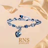 [Ready Stock] RNS Silver Bracelet Deep Blue Love Pendant Cubic Zirconia Korean Fashion Gelang Rantai