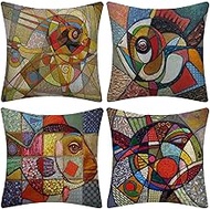 Cushion Covers, 65x65cm Set of 4, Color Geometric Soft Velvet Throw Pillow Cases 26x26in, Square Sofa Cushion Cover with Invisible Zipper for Couch Bed Car Bedroom Home Decor