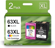 63XL Ink Cartridge Black Color Remanufactured for HP 63 Combo Pack for HP Officejet 3830 4650 5255 5258 5200 4652 4655 Envy 4520 4512 DeskJet 2130 2132 Printer (Black and Tri-Color)