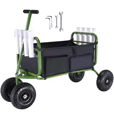 SucceBuy 300lbs Beach Fishing Cart Fish Marine Foldable Cart with Four 11"Wheels 8Rod Holders Pier W