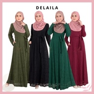 Delaila Lace Jubah 🔥 Plus Size 34 - 60 Plain Muslimah Dress Dinner Maroon Emerald Green Hitam Olive Green Hijau Lumut