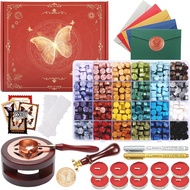 Wax Seal Kit with Gift 630 Pcs 24 Color Sealing Beads Butterfly Stamp Sealing Wax Warmer Envelopes A