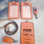 ID CARD HOLDER LEATHER NAME LEATHERTAG CUSTOM NAME LOGO COMPANY MODEL 2 LAYERS