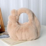 Furry Bag Female Furry Bag Pleated Clutch Cloud Bag All-Match Plush Bag Portable Solid Color26090444