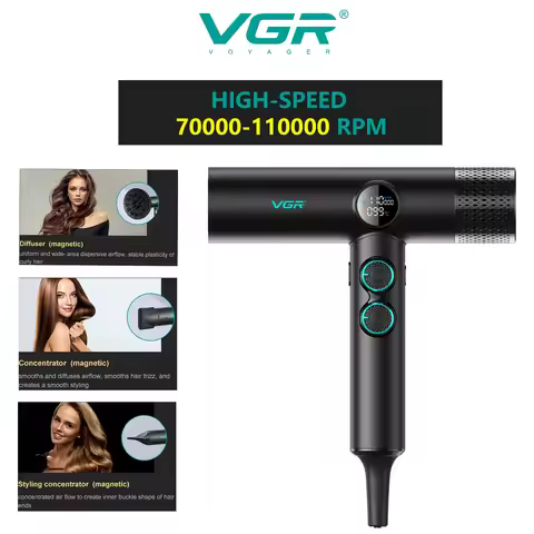 VGR Leafless Anion Blow Dryer Professional Hair Dryer Brushless Motor 110000 RPM Suitable For Salons