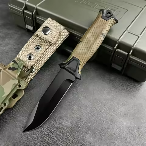 Full Tang Fixed Blade Knives 8Cr13Mov Steel Portable Straight Knife Rubber and Plastic Handle Outdoo
