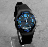 นาฬิกา Casio 2 ระบบ  รุ่น AW-90H-2B  นาฬิกาสำหรับผู้ชาย สายเรซ่ิน สีดำ ตัวขายดี - ของแท้ 100% รับประกันสินค้า 1 ปีเต็ม