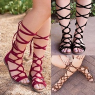 High Gladiator Sandals - Cross Strap Flat Lace-Up Design for Women