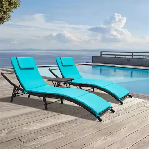 Lounge Chairs for Outside 3 Pieces Patio Adjustable Chaise Lounge Outdoor Wicker Lounge Chairs Set o