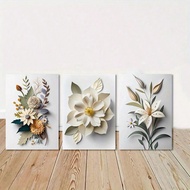 3pcs FAMILY White Flower Background Canvas, Posters And Prints Wall Art Pictures For Living Room & B