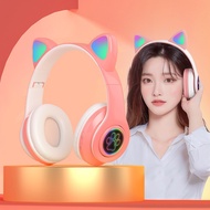 LED LIGHT CAT WIRELESS HEADPHONE BLUETOOTH 5.0 SUPPORT TF CARD MIC B39