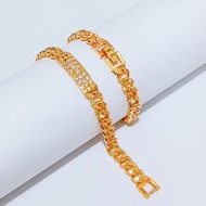 Gold Plated Carved Chain Bracelet Plate Chain Bracelet