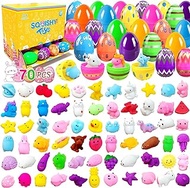 70Pcs Animals Squishy Toys Prefilled Easter Eggs Mochi Squishies for Kids Mini Kawaii Party Favors Stress Reliever Toys Easter Theme Class Prizes Birthday Goodie Bag Basket Filler Supplies Gifts