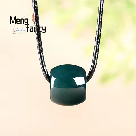 Exquisite Natural A-goods Jadeite Deep Blue Water Lutong Glutinous Ice Jade Barrel Beads Pendant Sim